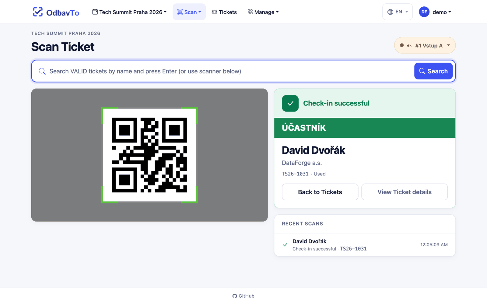 Scanner after a successful check-in