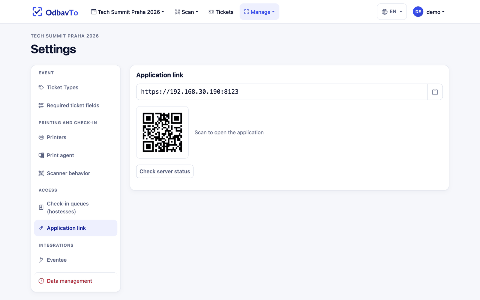 Settings – application link