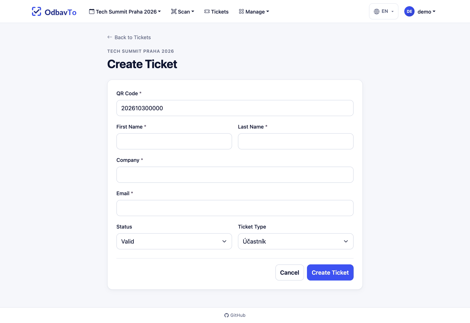 New ticket form