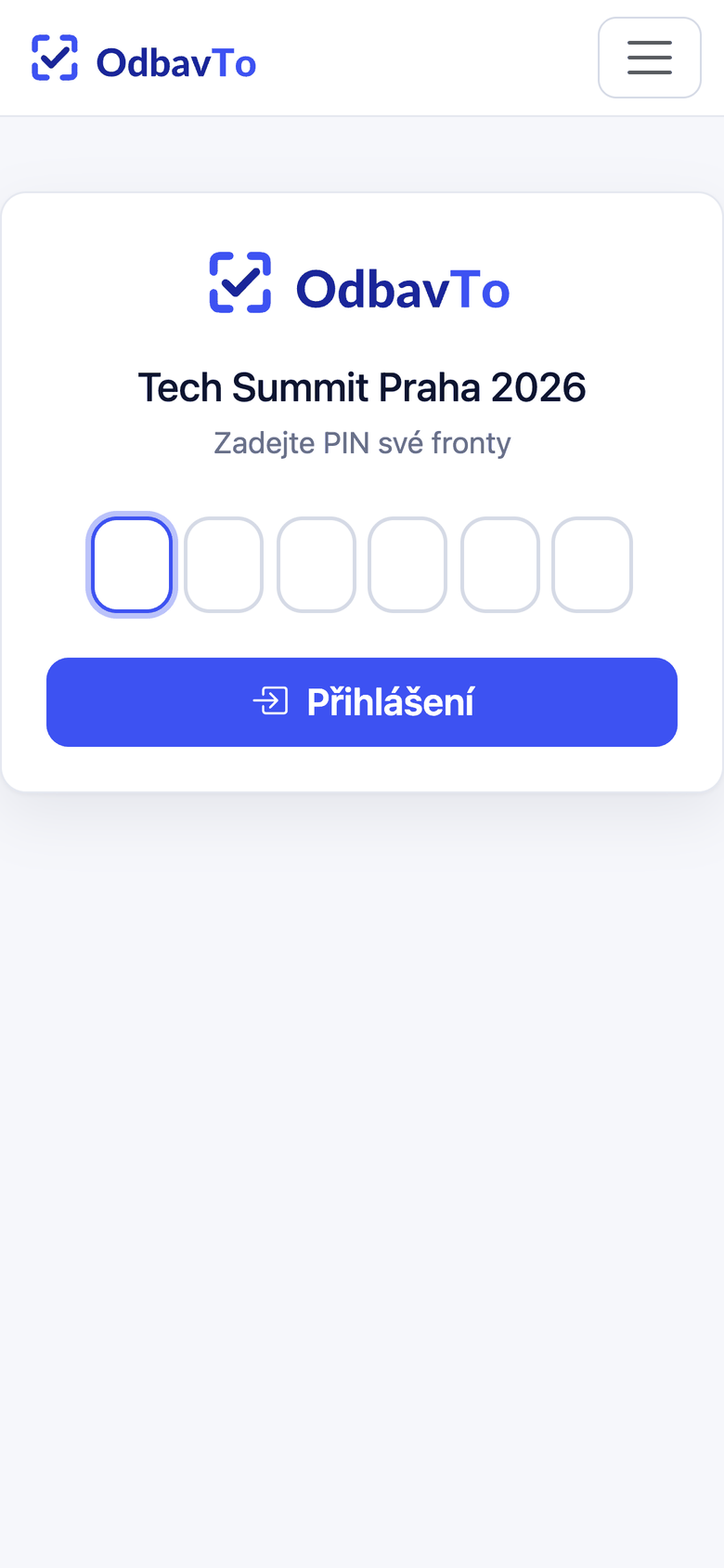 Přihlášení hostesky PINem